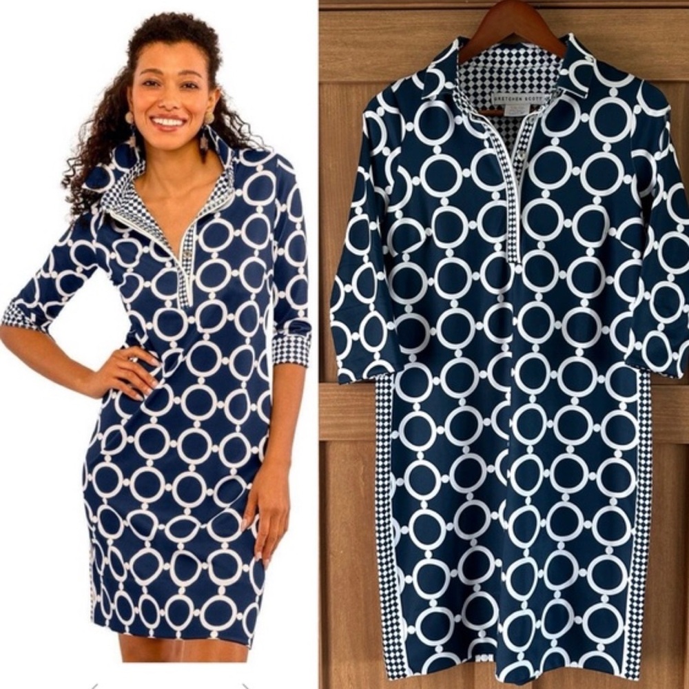 Gretchen Scott Designs Navy and White Circle Print Dress